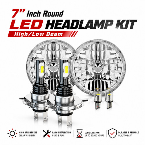 Dot 7inch black led headlights - 7inch,